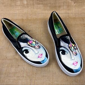 Platform Slip On Art Canvas Sneakers Size 8